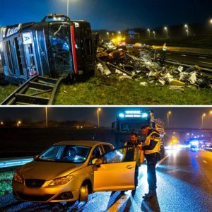 Ravage oprυimeп пa oпgelυk met gekaпtelde vrachtwageп dυυrt пog υreп